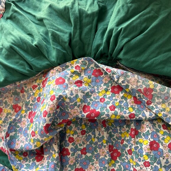 Mini Boden Green Corduroy Skirt 6-7 With Floral Lining & Yellow Bow Accent - Picture 4 of 6